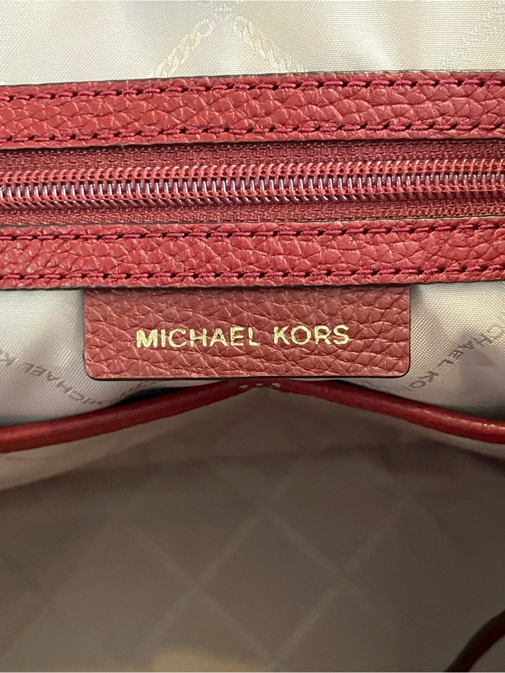 Michael Kors Burgundy Pebbled Leather Satchel with Gold Hardware
